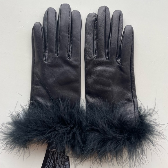 Zara Accessories - Zara genuine leather gloves with feather trim